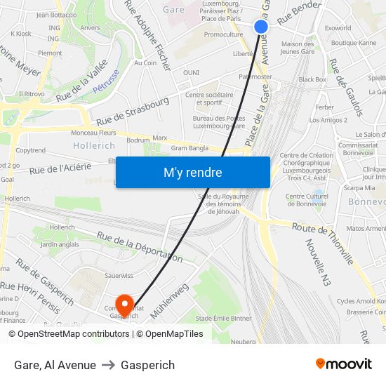 Gare, Al Avenue to Gasperich map