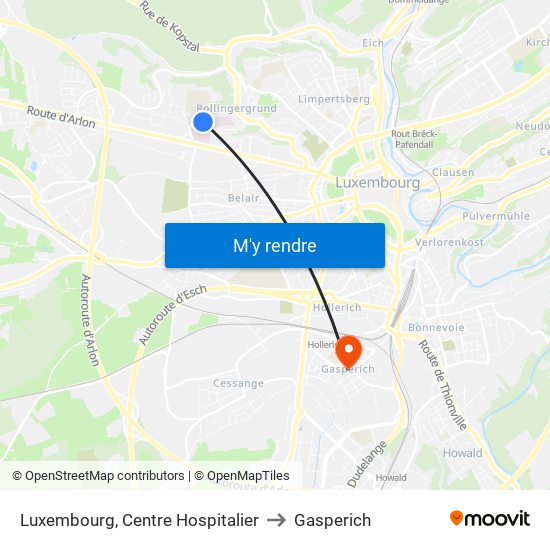 Luxembourg, Centre Hospitalier to Gasperich map