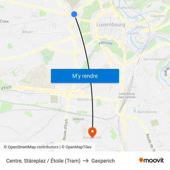 Centre, Stäreplaz / Étoile (Tram) to Gasperich map