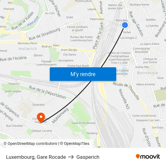 Luxembourg, Gare Rocade to Gasperich map