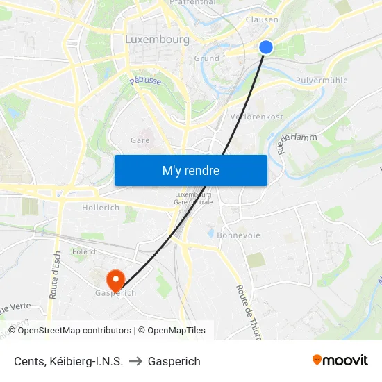 Cents, Kéibierg-I.N.S. to Gasperich map
