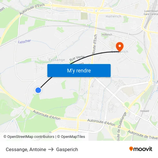 Cessange, Antoine to Gasperich map