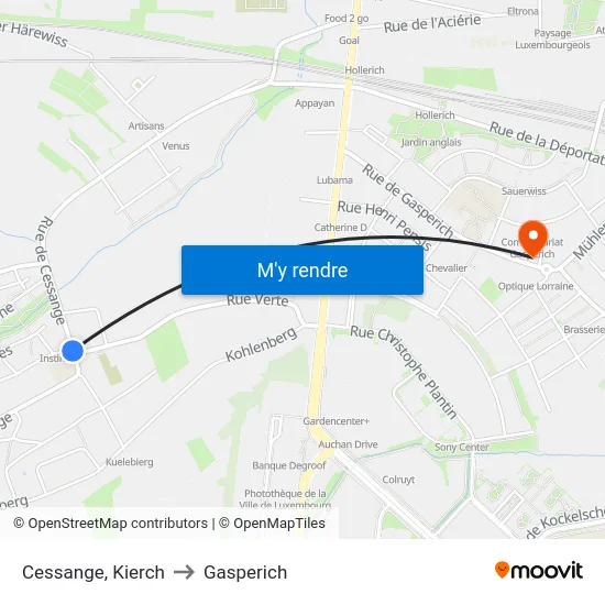 Cessange, Kierch to Gasperich map