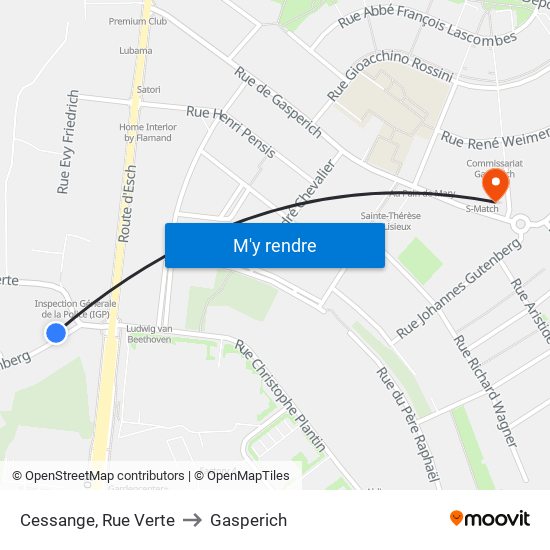 Cessange, Rue Verte to Gasperich map