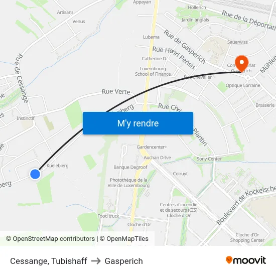 Cessange, Tubishaff to Gasperich map