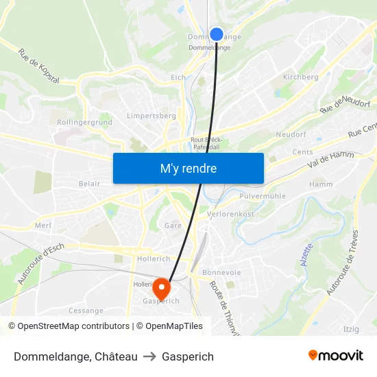 Dommeldange, Château to Gasperich map