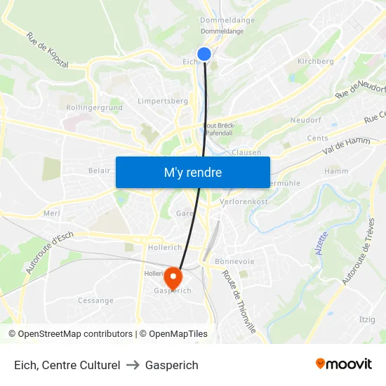 Eich, Centre Culturel to Gasperich map
