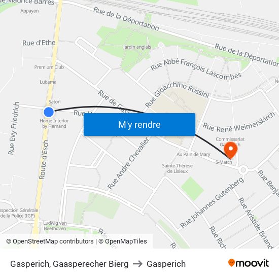 Gasperich, Gaasperecher Bierg to Gasperich map