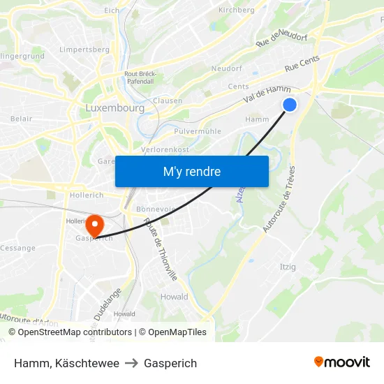 Hamm, Käschtewee to Gasperich map