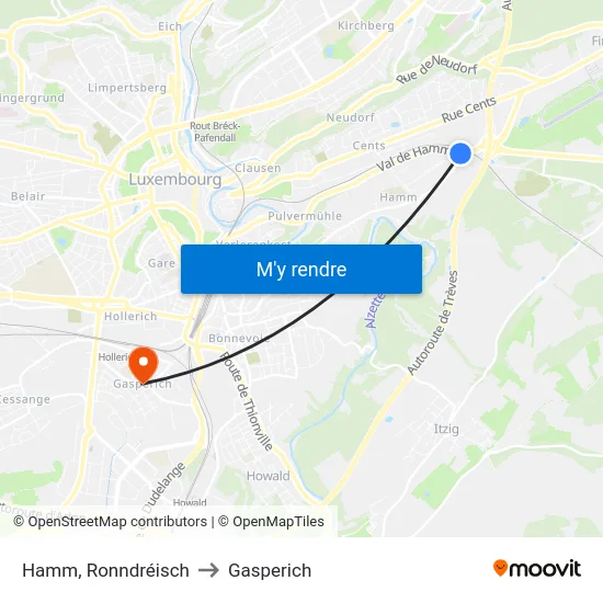 Hamm, Ronndréisch to Gasperich map