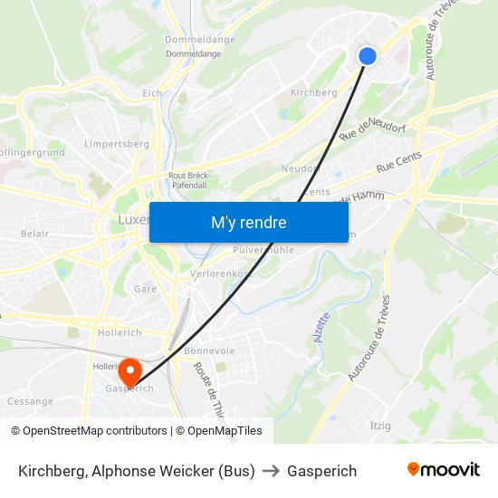 Kirchberg, Alphonse Weicker (Bus) to Gasperich map
