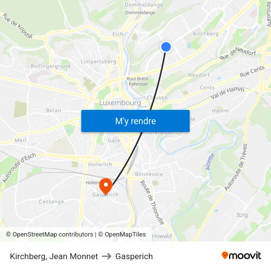 Kirchberg, Jean Monnet to Gasperich map