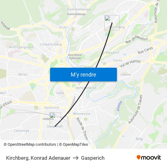 Kirchberg, Konrad Adenauer to Gasperich map