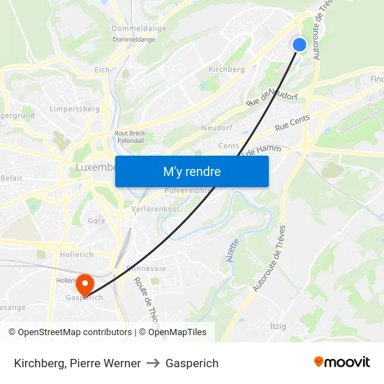Kirchberg, Pierre Werner to Gasperich map