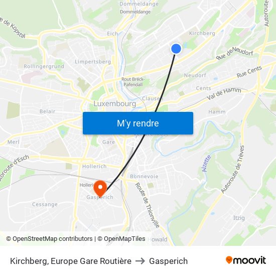 Kirchberg, Europe Gare Routière to Gasperich map