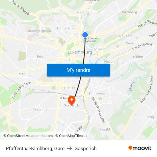 Pfaffenthal-Kirchberg, Gare to Gasperich map