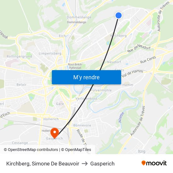 Kirchberg, Simone De Beauvoir to Gasperich map