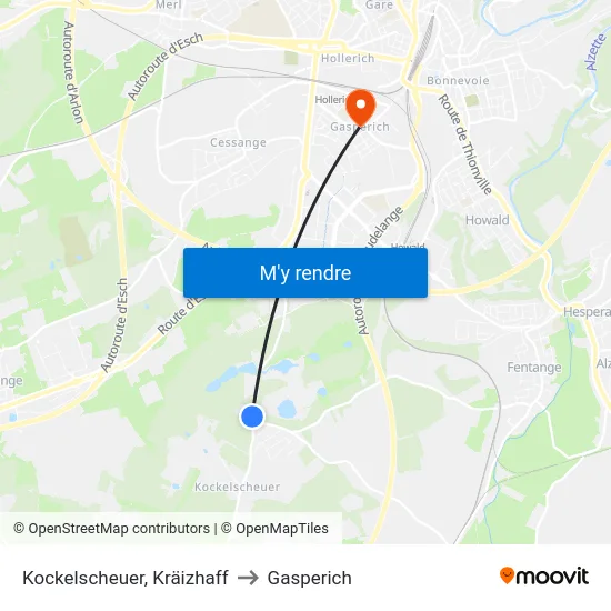 Kockelscheuer, Kräizhaff to Gasperich map