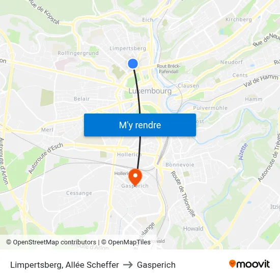 Limpertsberg, Allée Scheffer to Gasperich map