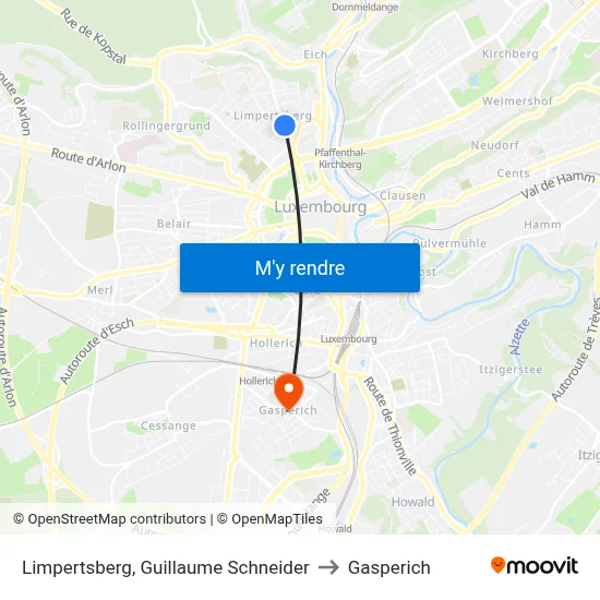 Limpertsberg, Guillaume Schneider to Gasperich map