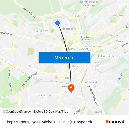 Limpertsberg, Lycée Michel Lucius to Gasperich map