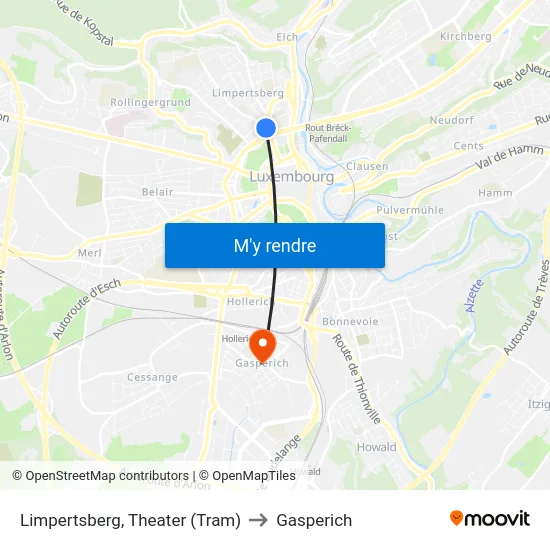 Limpertsberg, Theater (Tram) to Gasperich map