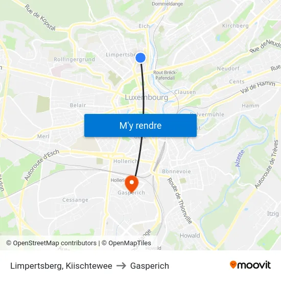 Limpertsberg, Kiischtewee to Gasperich map
