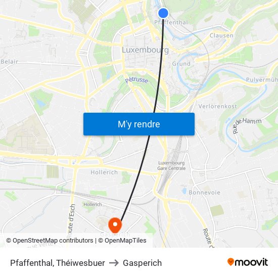 Pfaffenthal, Théiwesbuer to Gasperich map