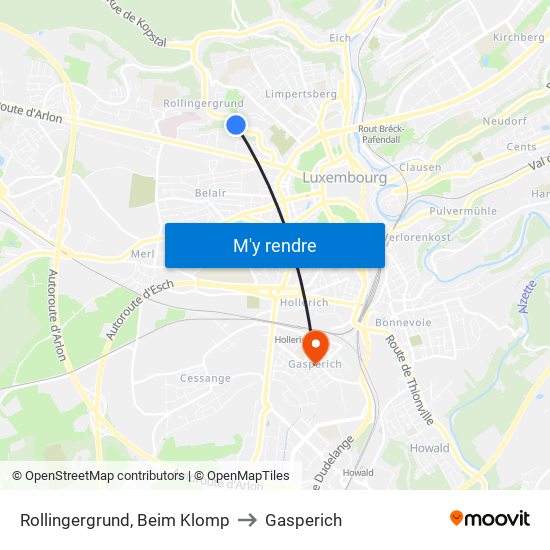 Rollingergrund, Beim Klomp to Gasperich map