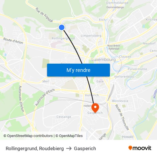 Rollingergrund, Roudebierg to Gasperich map