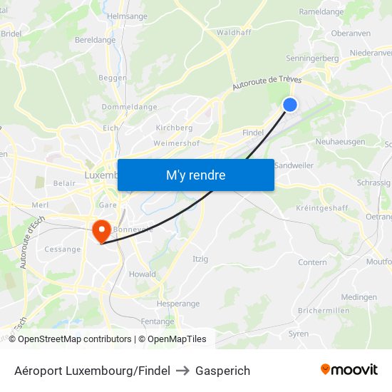Aéroport Luxembourg/Findel to Gasperich map