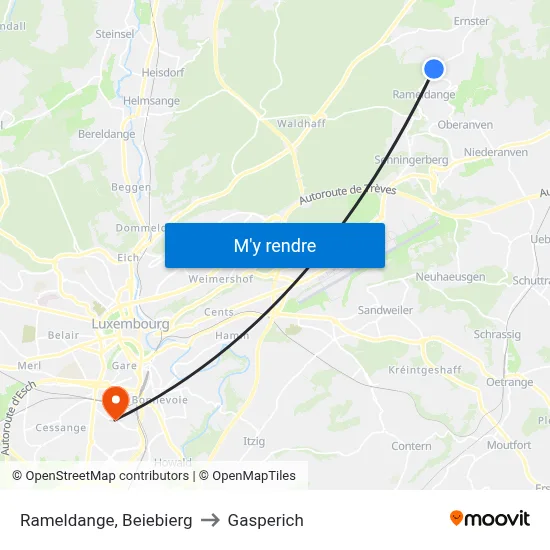 Rameldange, Beiebierg to Gasperich map