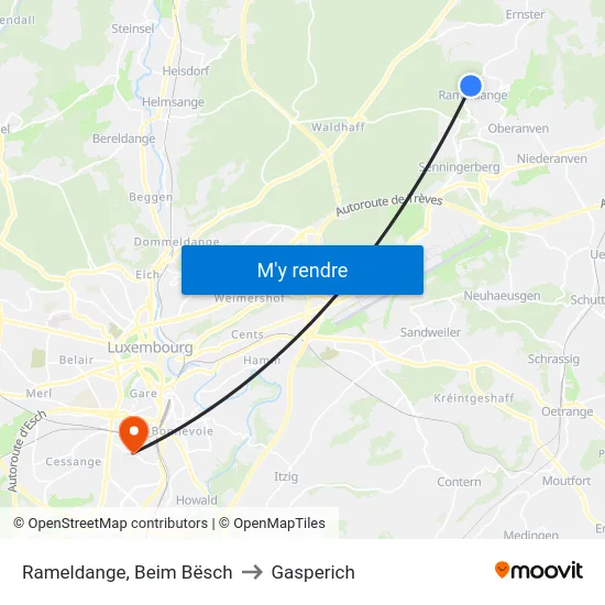 Rameldange, Beim Bësch to Gasperich map