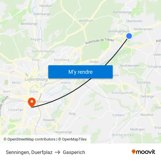 Senningen, Duerfplaz to Gasperich map