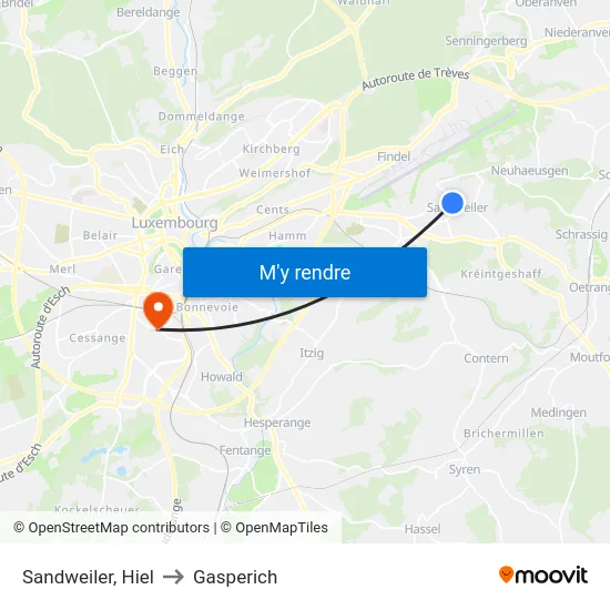 Sandweiler, Hiel to Gasperich map