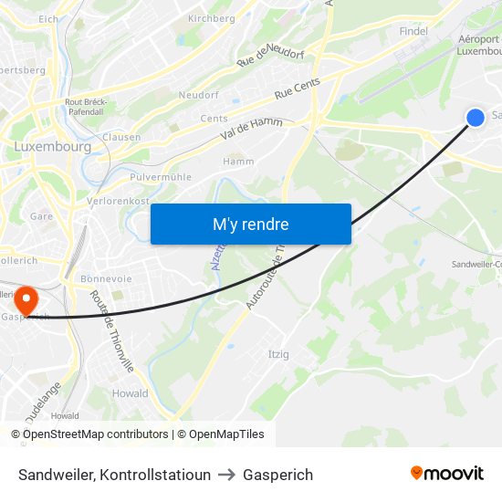 Sandweiler, Kontrollstatioun to Gasperich map