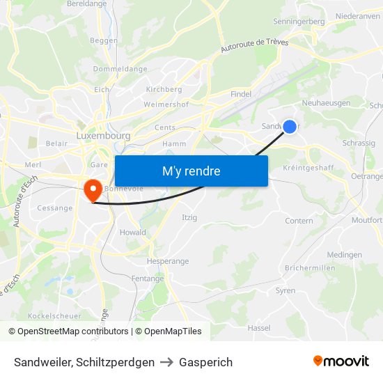 Sandweiler, Schiltzperdgen to Gasperich map