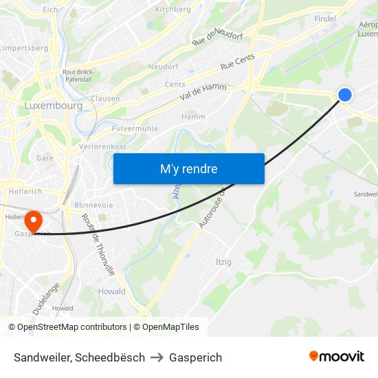 Sandweiler, Scheedbësch to Gasperich map