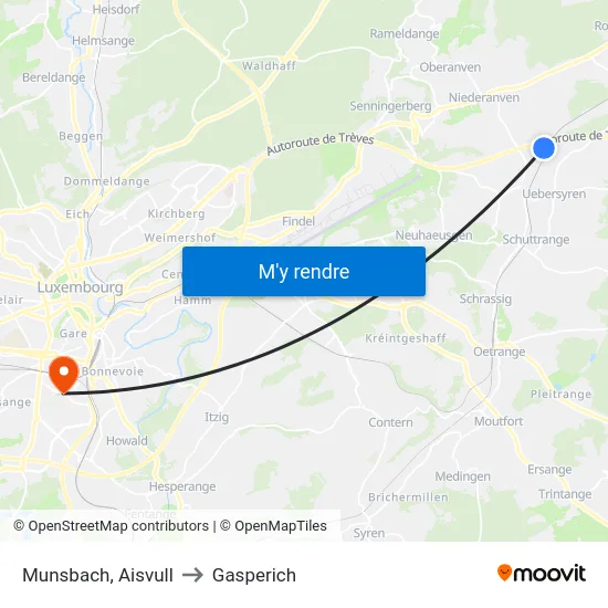 Munsbach, Aisvull to Gasperich map