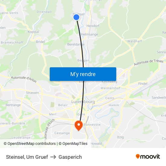 Steinsel, Um Gruef to Gasperich map