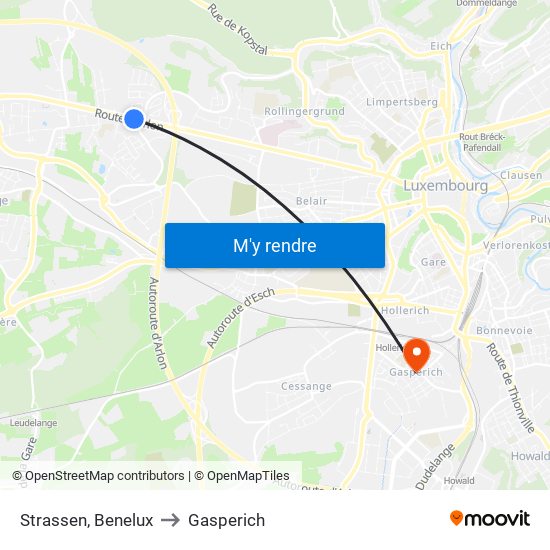 Strassen, Benelux to Gasperich map