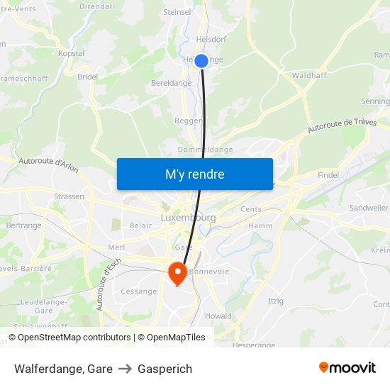 Walferdange, Gare to Gasperich map