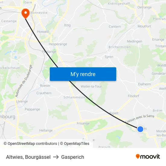 Altwies, Bourgässel to Gasperich map