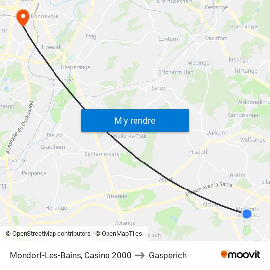 Mondorf-Les-Bains, Casino 2000 to Gasperich map