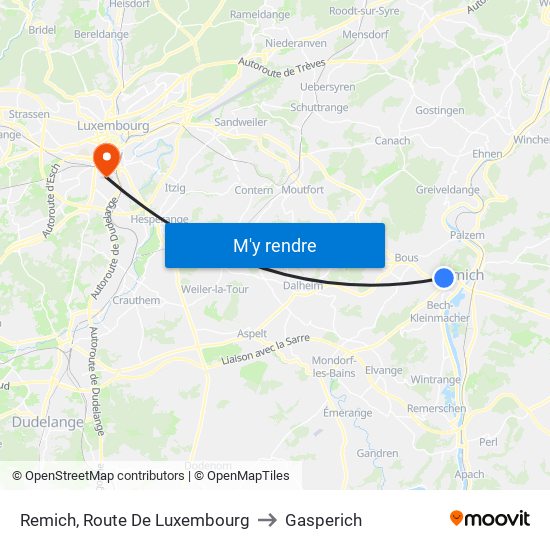 Remich, Route De Luxembourg to Gasperich map