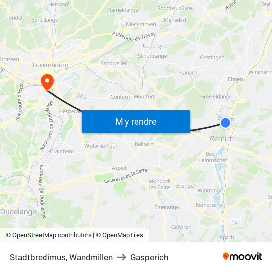 Stadtbredimus, Wandmillen to Gasperich map