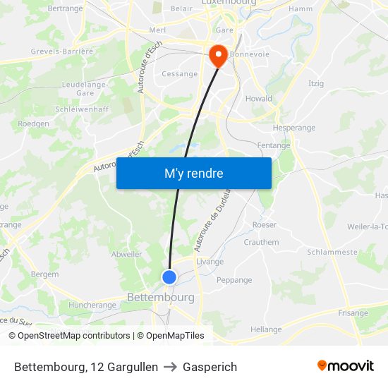 Bettembourg, 12 Gargullen to Gasperich map