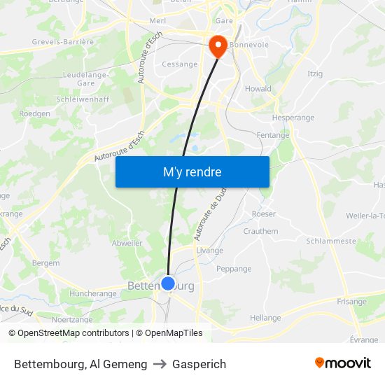 Bettembourg, Al Gemeng to Gasperich map