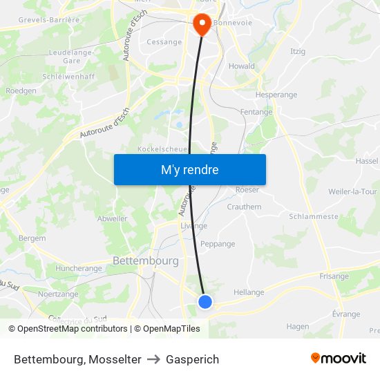 Bettembourg, Mosselter to Gasperich map