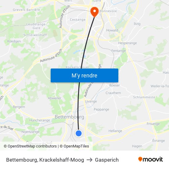 Bettembourg, Krackelshaff-Moog to Gasperich map